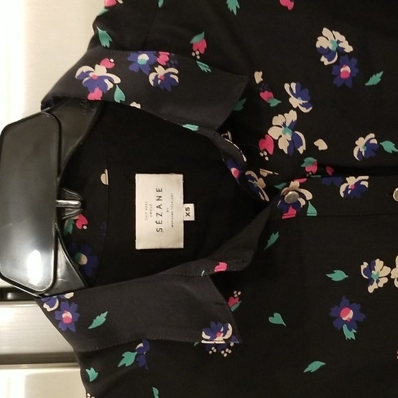 💕SEZANE💕 100% Silk Button Down Shirt Dress ~ Black Floral Print XS - Picture 9 of 14